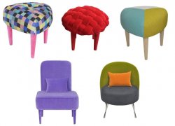 Kolorowe fotele i stołki